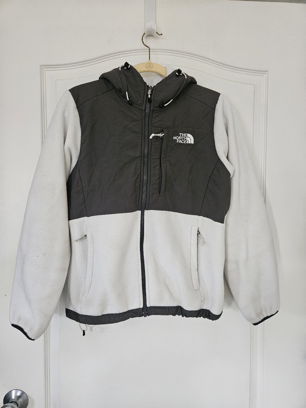 The North Face Retro Denali Hoodie Jacket White & Grey Gray Women's Small
